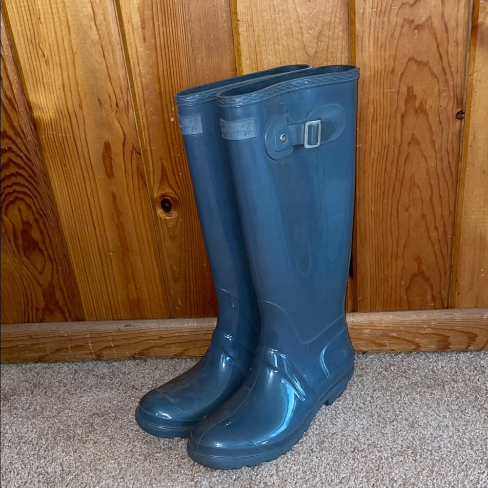 Glossy gray Rain Boots with Buckle size 9 women’s knee high rain boots comfy - Picture 1 of 7